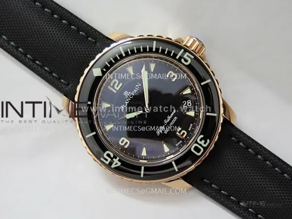 Fifty Fathoms RG ZF 1:1 Best Edition Black Dial On Black Sail-canvas Strap A2836