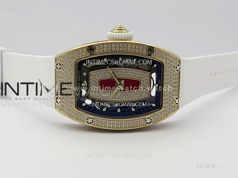 RM07 Full Paved Diamond RG ZF Best Edition Red Diamond Skeleton Dial On White Rubber Strap Asian CRMA2 Clone