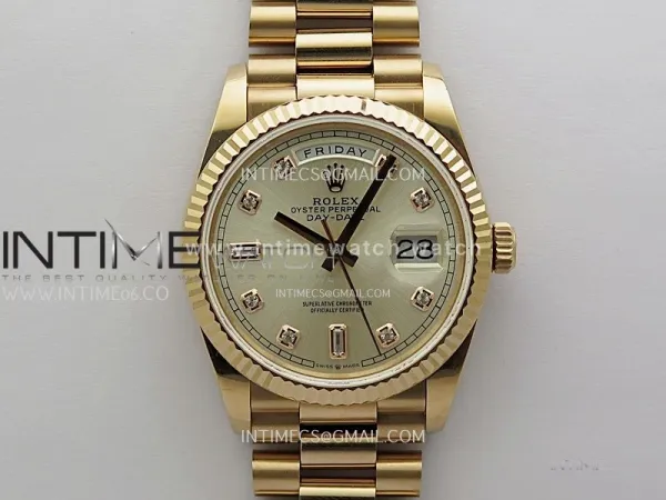 Day Date 128235 Gain Weight RG QF 1:1 Best Edition Champagne Dial Diamond Markers on RG President Bracelet