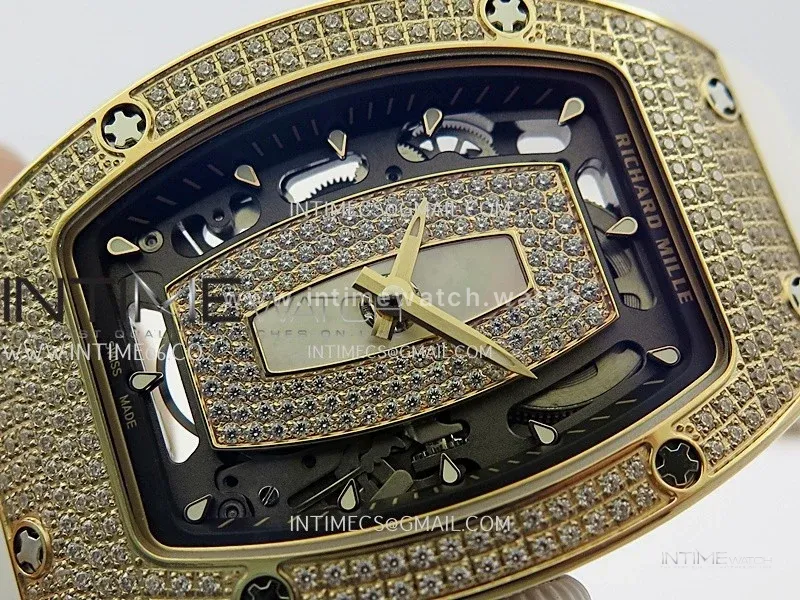 RM07 Paved Snowflake Cut Diamonds RG ZF Best Edition White MOP Diamond Skeleton Dial On White Rubber Strap Asian CRMA2 Clone