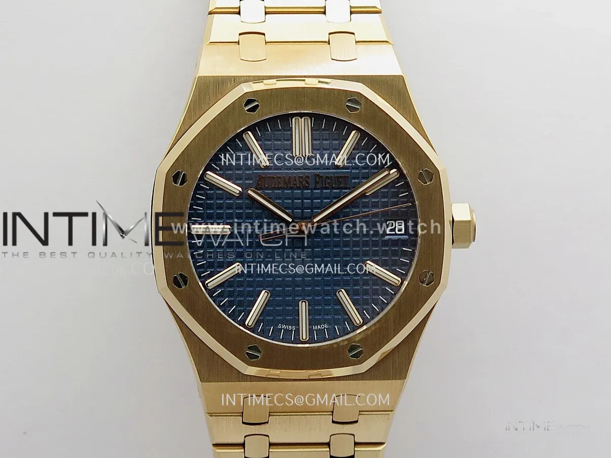 Royal Oak 41mm 15510 RG JF 1:1 Best Edition Blue Dial On RG Bracelet Super Clone DD4302 (Free Sprung Look)