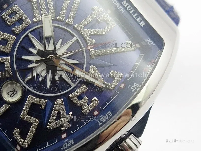 Vanguard V45 SS ABF Best Edition Blue Dial Diamonds Markers on Blue Gummy Strap A2813
