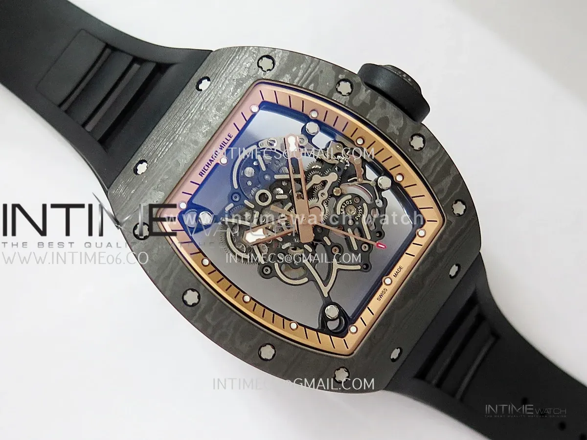 RM055 Black NTPT RG Inner Bezel GTF Best Skeleton Dial Black Rubber Strap RMUL2 Super Clone (Free Sprung)