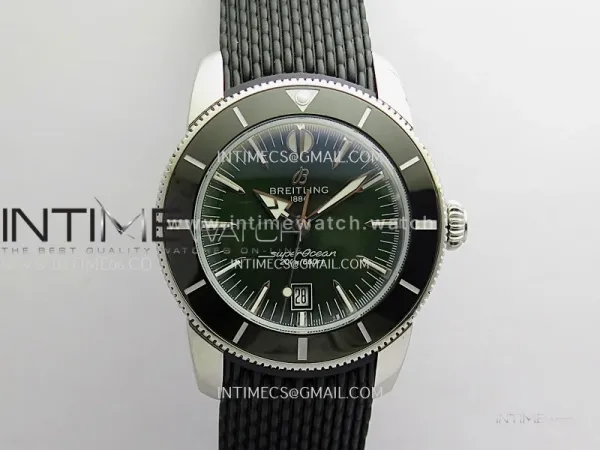 SuperOcean Heritage 42mm Black Ceramic Bezel B50 Green Dial On Black Rubber Strap Asian B31