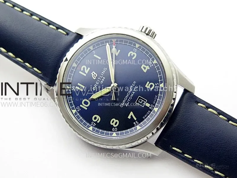 Navitimer8 A17314 SS TF 1:1 Best Edition Blue dial On Blue Leather Strap A2824