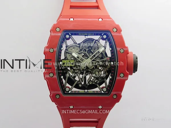 RM035-02 Red NTPT GTF Best Edition Skeleton Dial On Red Rubber Strap RMAL1 Super Clone (Free Sprung)