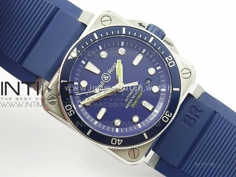 BR 03-92 Diver SS B12 1:1 Best Edition Blue Dial on Rubber Strap A2824 (Free Leather)