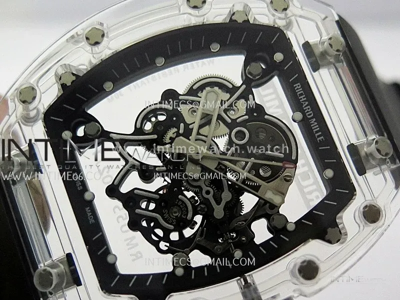 RM055 Transparent Black Inner Sonic Best Edition Skeleton Dial On Black Rubber Strap RMUL2 Super Clone