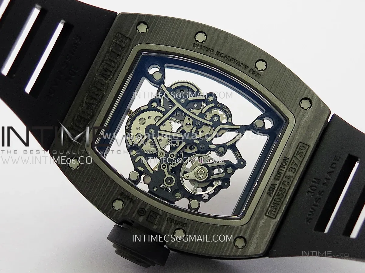 RM055 Black NTPT RG Inner Bezel GTF Best Skeleton Dial Black Rubber Strap RMUL2 Super Clone (Free Sprung)