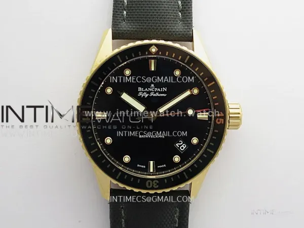 Fifty Fathoms Bathyscape Black Ceramic Bezel RG GF 1:1 Best Edition Black Dial On Black Nylon Strap A1315