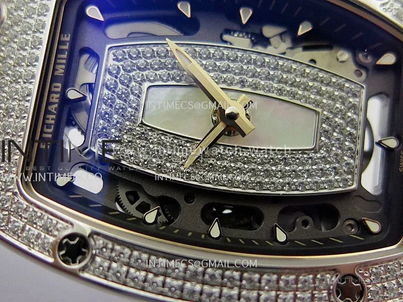RM07 Full Paved Diamond SS ZF Best Edition White Diamond Skeleton Dial On White Rubber Strap Asian CRMA2 Clone