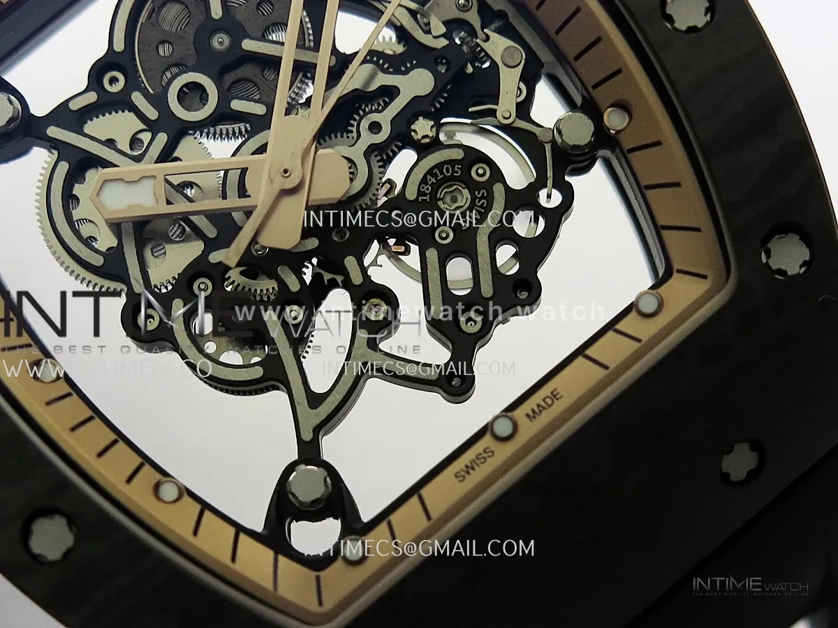 RM055 Black NTPT RG Inner Bezel GTF Best Skeleton Dial Black Rubber Strap RMUL2 Super Clone (Free Sprung)