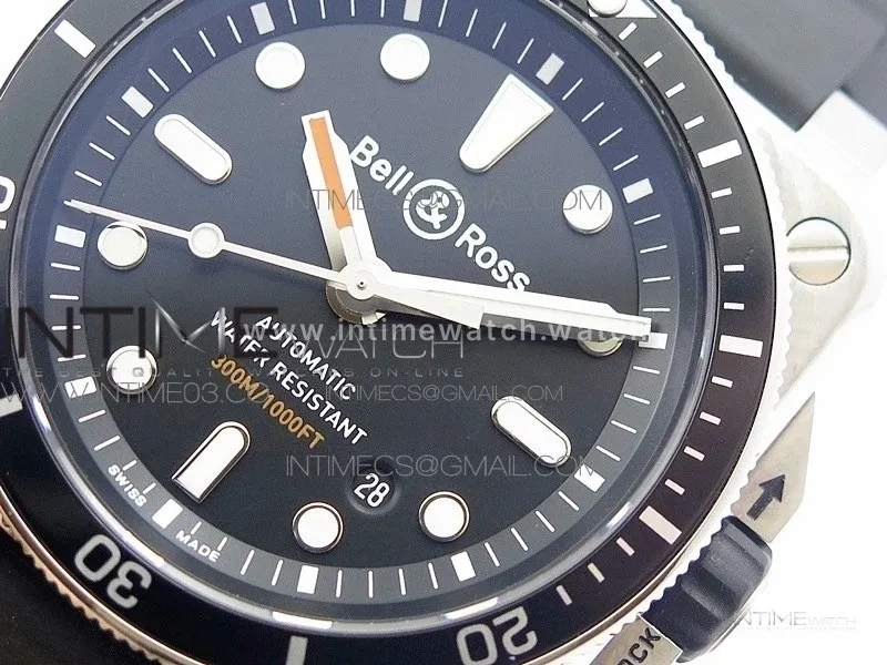 BR 03-92 Diver SS Black Dial on Rubber Strap A2824 (Free Leather)
