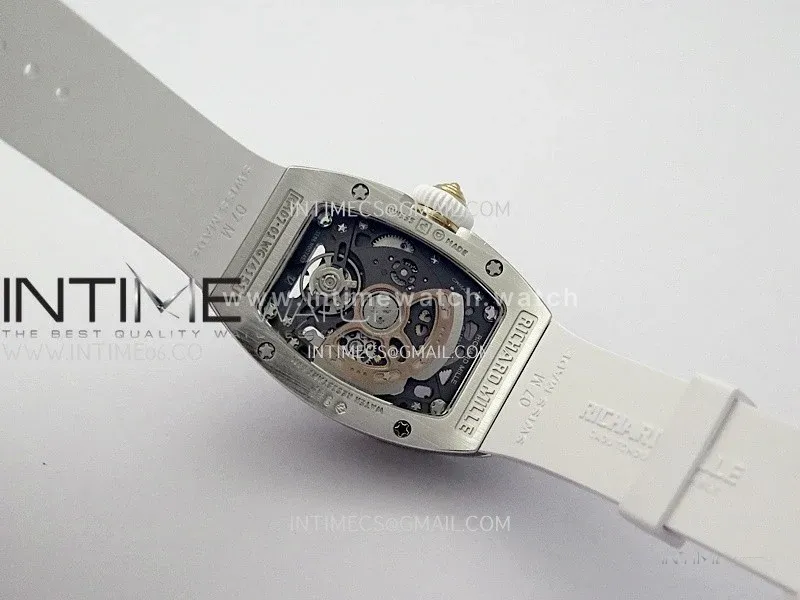 RM07 Full Paved Diamond SS ZF Best Edition Red Diamond Skeleton Dial On White Rubber Strap Asian CRMA2 Clone