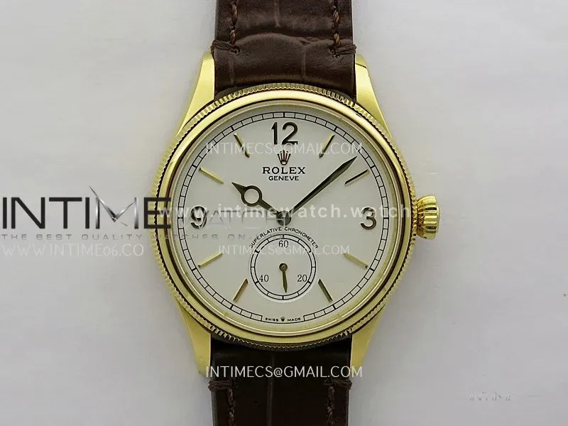 Perpetual 1908 52509 39mm YG ESF White Dial On Brown Leather Strap A7140