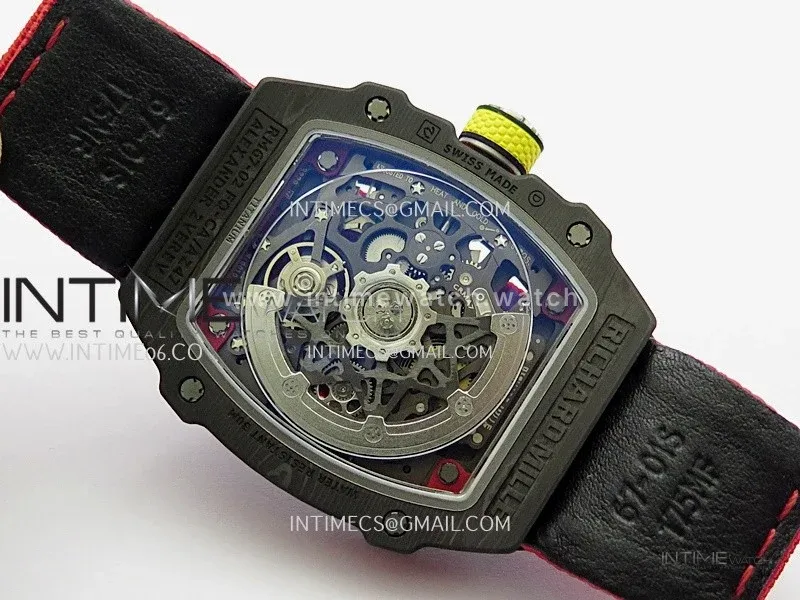 RM67-02 Alexander Black NTPT Umi Office 1:1 Beat Edition Black/Red/Yellow Skeleton Dial On Red Nylon Strap CRMA7 Clone V2