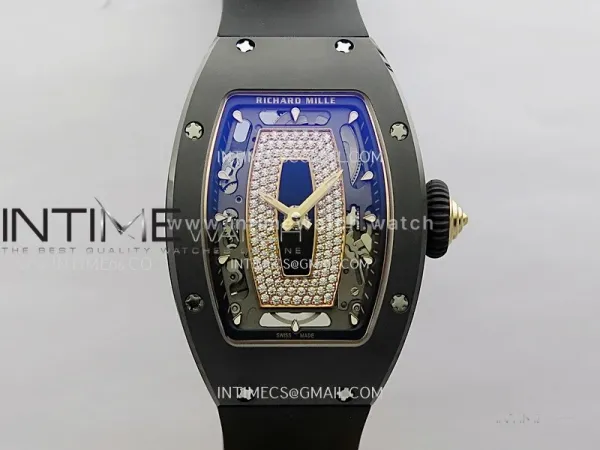 RM07 Real Black Ceramic RG ZF Best Edition Black MOP Diamond Skeleton Dial On Black Rubber Strap Asian CRMA2 Clone