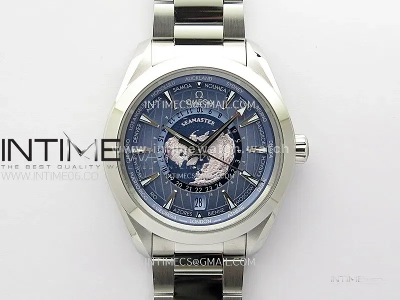 Aqua Terra 150M 43mm Worldtimer 24 VSF 1:1 Best Edition Summer Blue Dial on SS Bracelet A8938 Super Clone